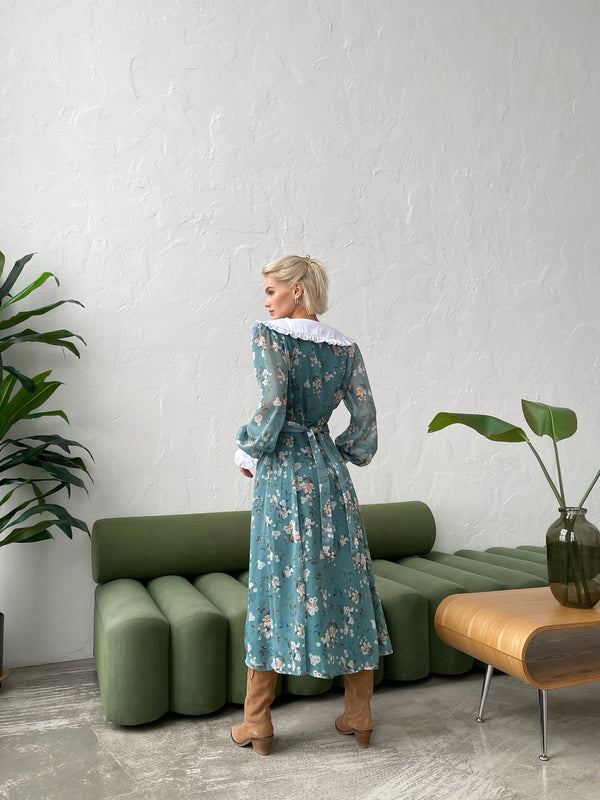 Domitille Collared Floral Midi Dress – Green