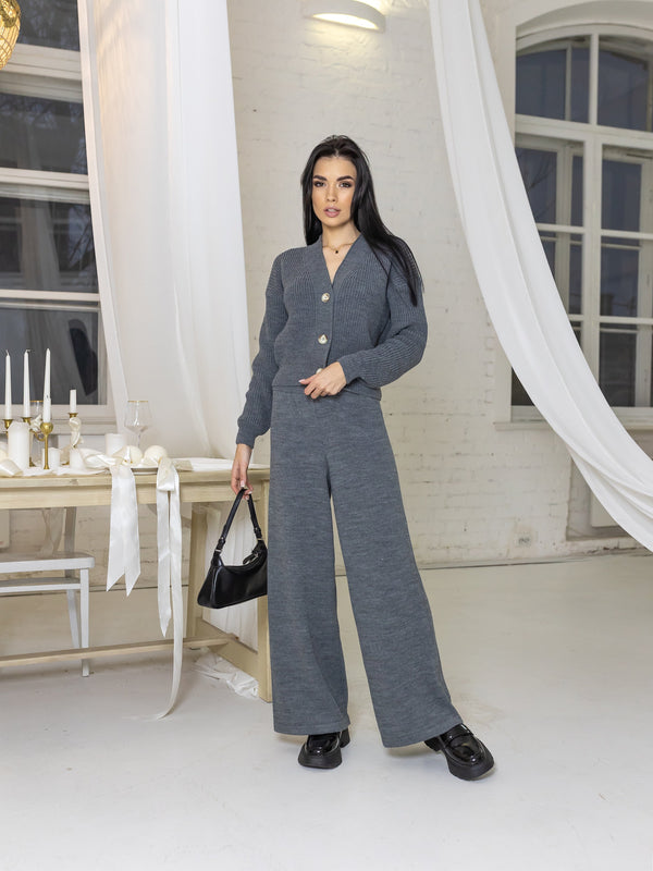 Adélaïde Knit Cardigan & Trouser Set – Grey