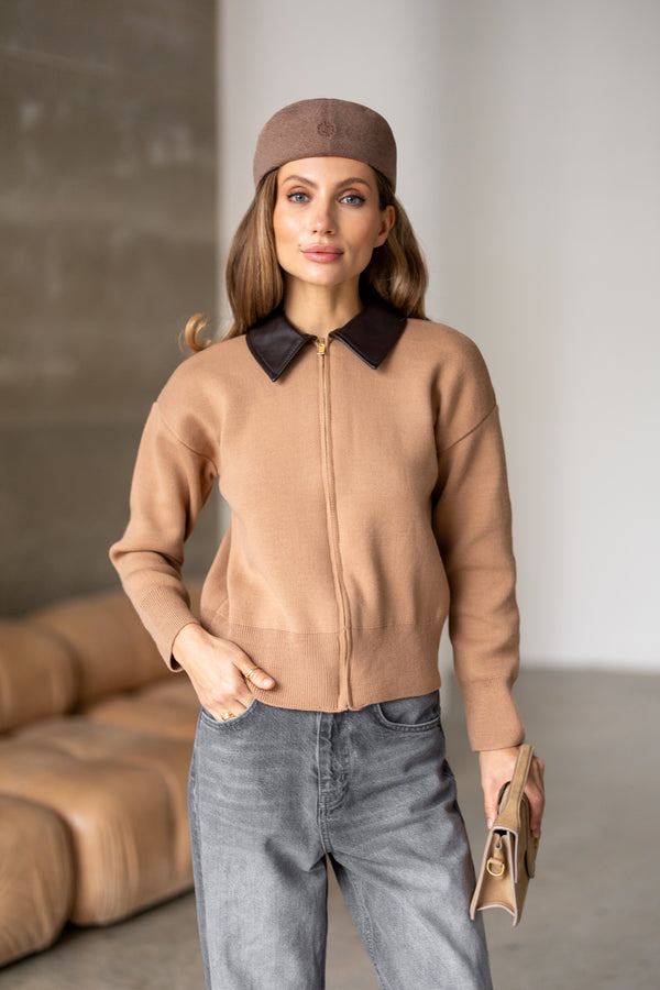 Perrine Collared Cable Sweater – Camel