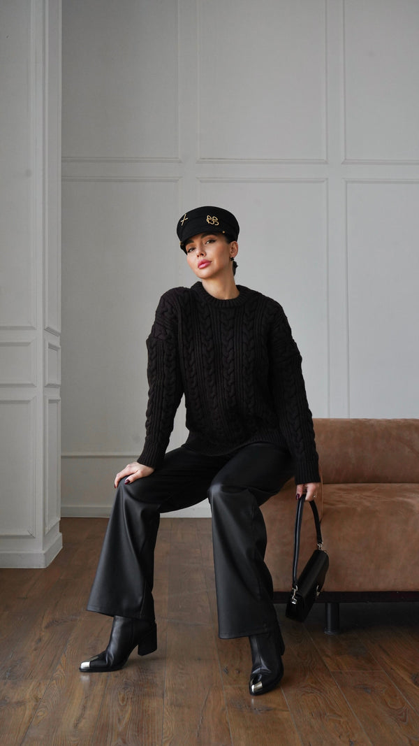 Mireille Cable Knit Sweater – Black