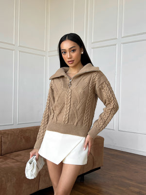 Vera Cable Half-Zip Sweater – Camel