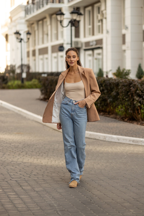Gwendoline Double-Breasted Oversized Blazer – Champagne