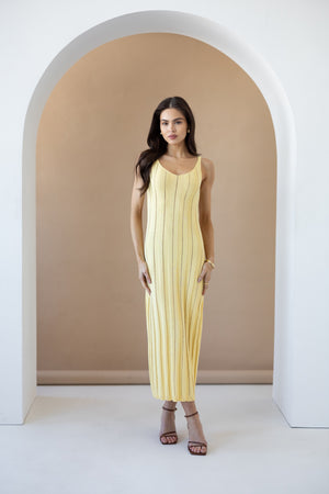 Livia Ribbed Maxi Dress – Yellow