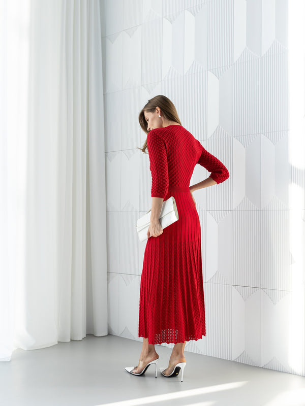 Aurelie Pointelle Knit Maxi Dress – Red