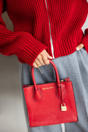 Romy Zip-Front Knit Jacket – Red