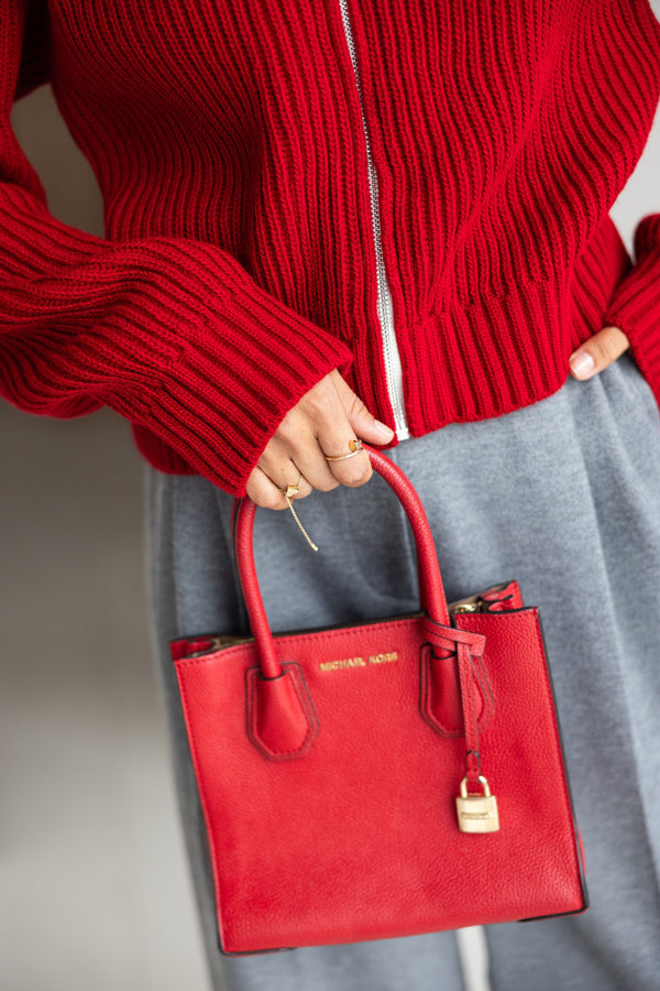 Romy Zip-Front Knit Jacket – Red