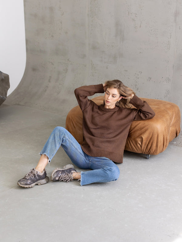 Marion Relaxed Crew Sweater – Brown