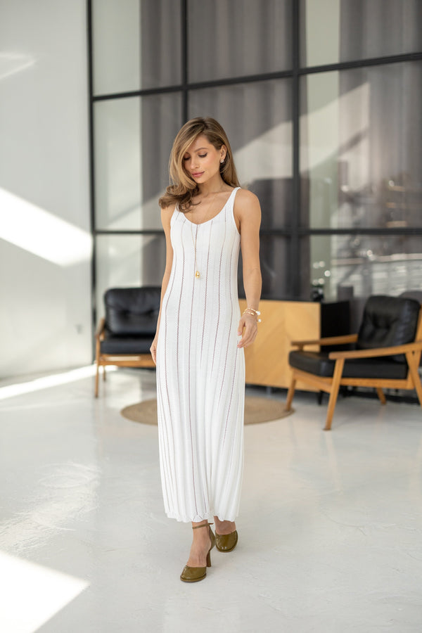 Livia Ribbed Maxi Dress – Milk White