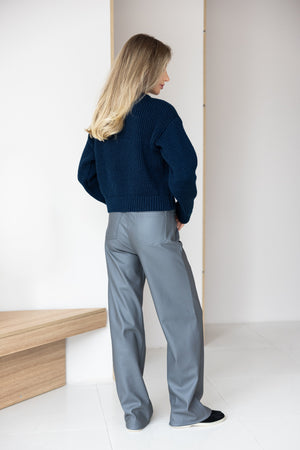 Romy Zip-Front Knit Jacket – Navy