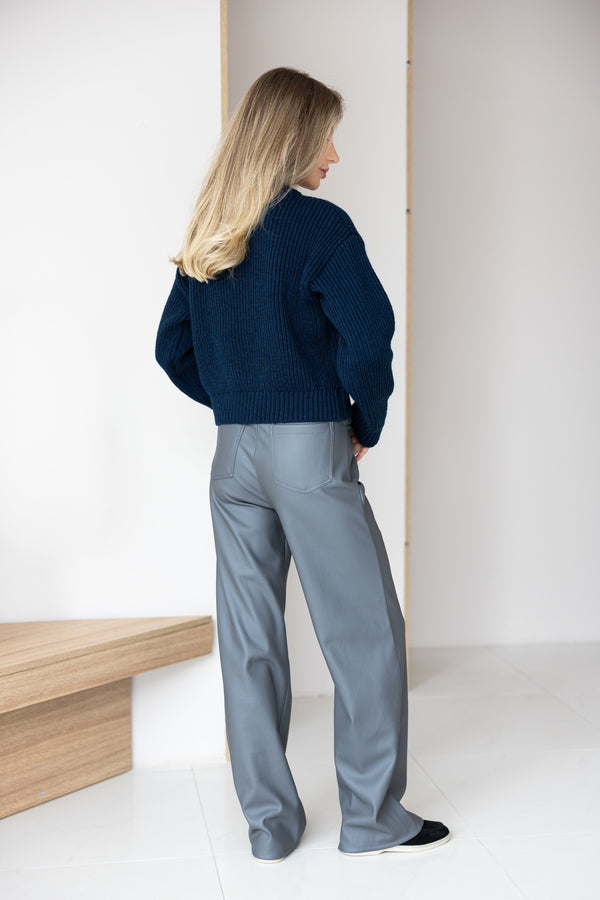 Romy Zip-Front Knit Jacket – Navy