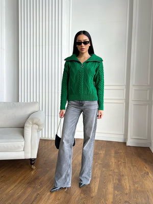 Vera Cable Half-Zip Sweater – Green