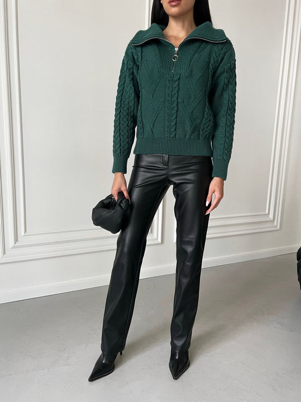 Vera Cable Half-Zip Sweater – Forest Green