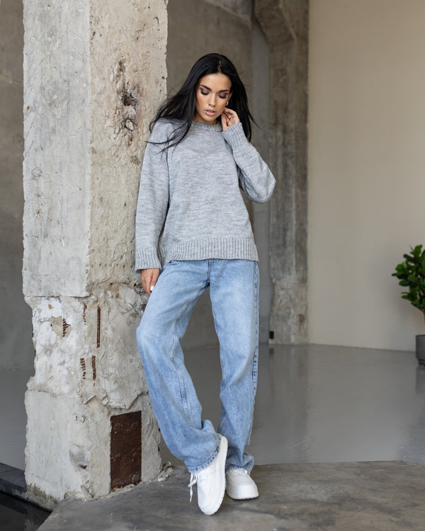 Marion Relaxed Crew Sweater – Light Grey
