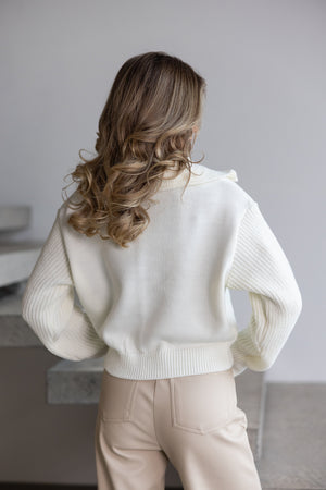 Éliane Half-Zip Cropped Sweater – Milk White