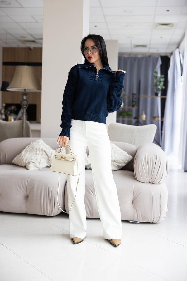 Éliane Half-Zip Cropped Sweater – Blue