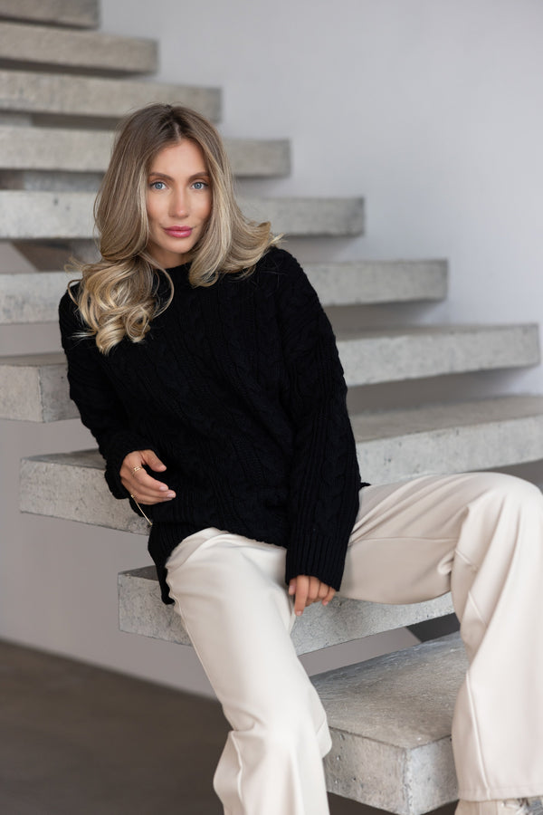 Mireille Cable Knit Sweater – Black