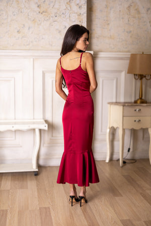 Elodie Fluted Slip Dress – Red