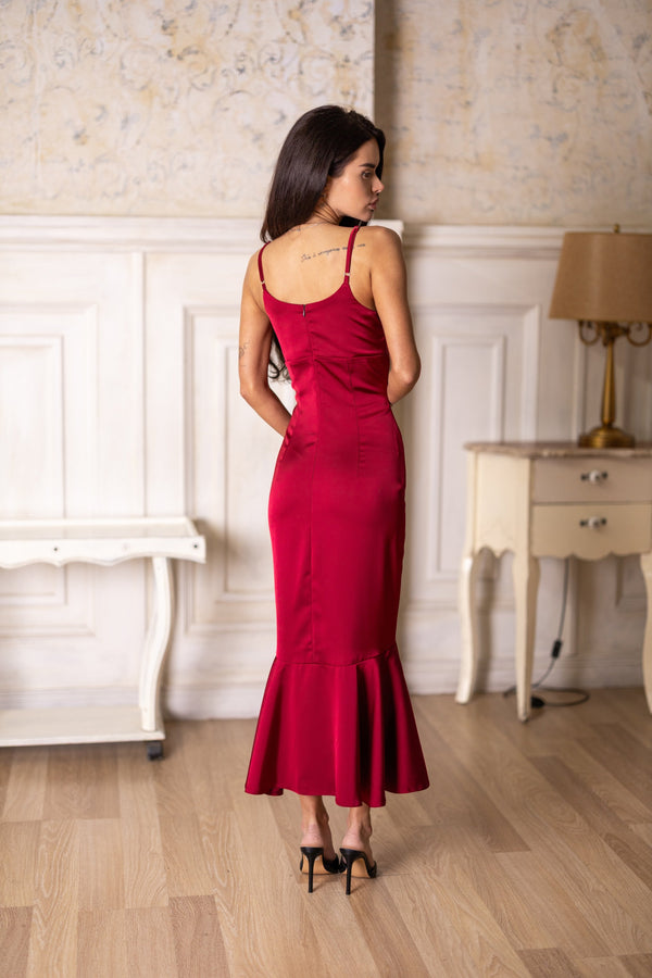 Elodie Fluted Slip Dress – Red
