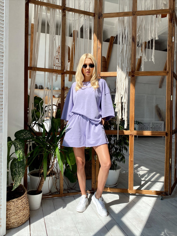 Isaline Oversized Tee & Shorts Set – Lilac