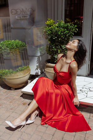 Rosine Satin Bustier Midi Dress