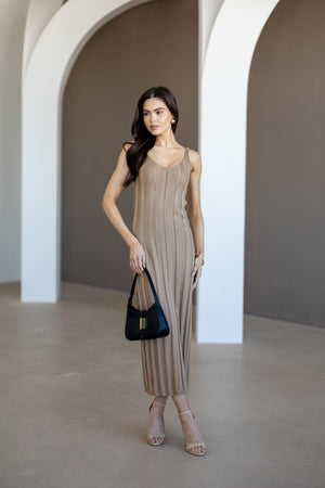 Livia Ribbed Maxi Dress – Camel