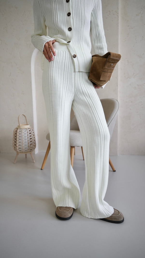 Lucienne Knit Shirt & Trouser Set – Milk White