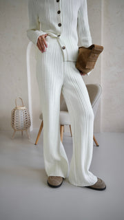 Lucienne Knit Shirt & Trouser Set in Milk White