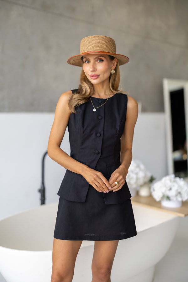 Juliette Ruffle Linen Set – Black