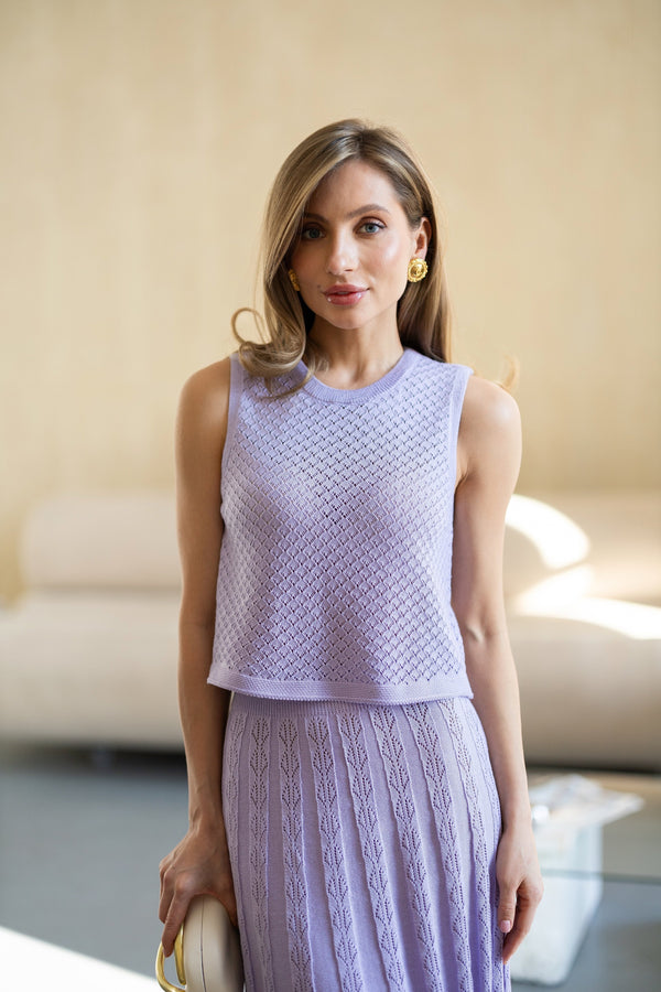 Ophélie Knit Top & Pleated Skirt Set – Lavender