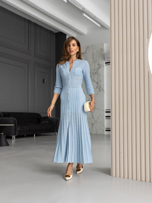 Aurelie Pointelle Knit Maxi Dress – Blue