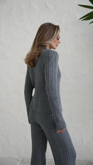 Lucienne Knit Shirt & Trouser Set – Charcoal