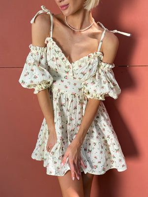 Flavie Off-Shoulder Tiered Mini Dress – Rose