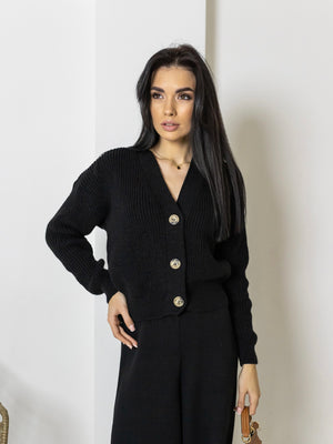 Adélaïde Knit Cardigan & Trouser Set – Black