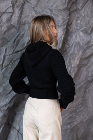 Capucine Cropped Zip Knit Jacket – Black