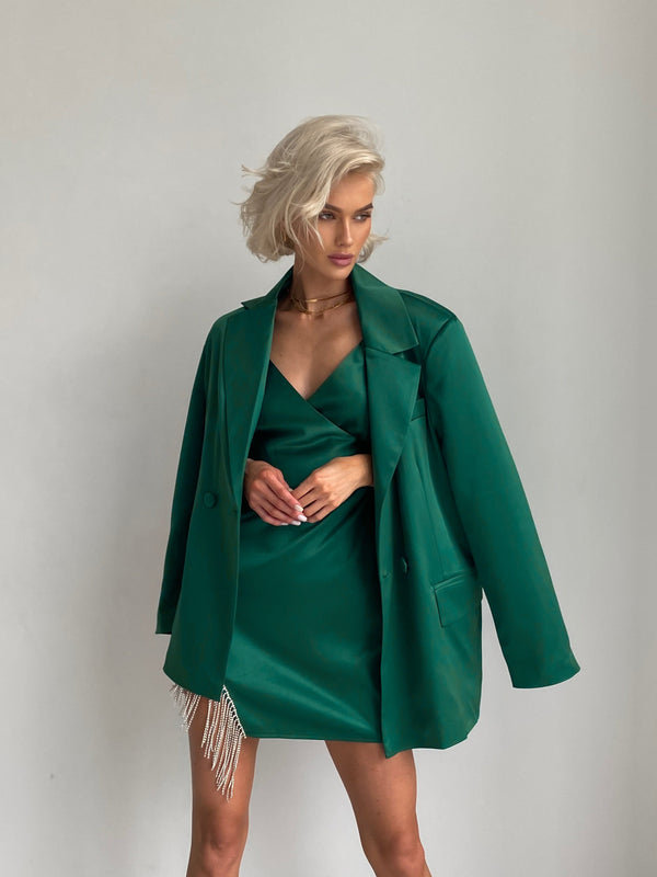 Ninon Satin Blazer & Dress Set – Emerald