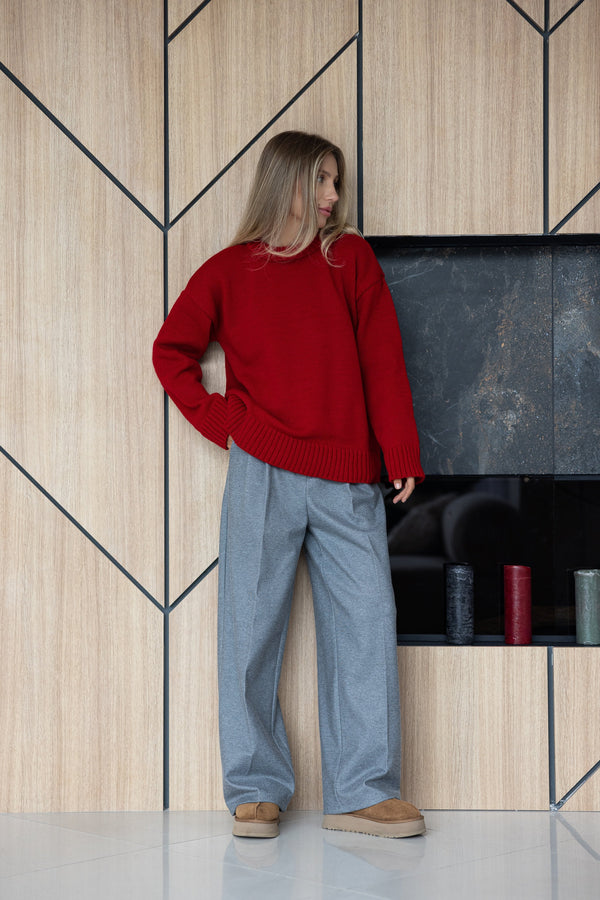 Marion Relaxed Crew Sweater – Red