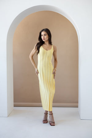 Livia Ribbed Maxi Dress – Yellow
