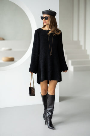 Cosette Bell-Sleeve Swing Dress – Black