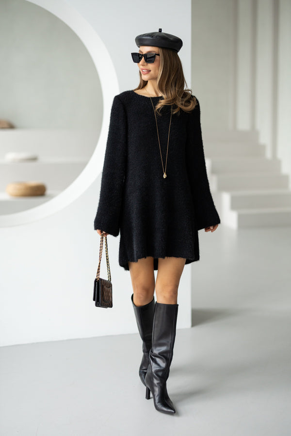 Cosette Bell-Sleeve Swing Dress – Black
