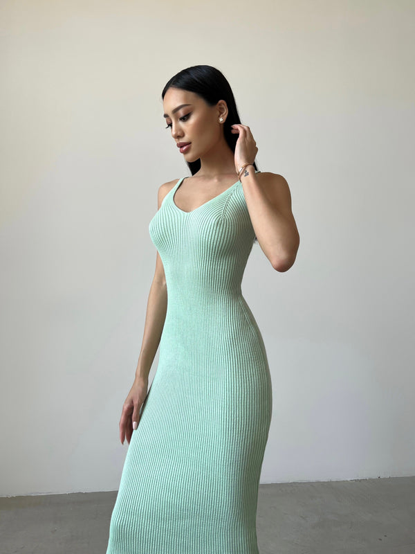 Isaure Ribbed Knit Midi Dress – Mint