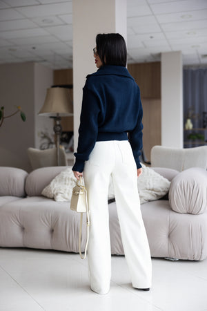Éliane Half-Zip Cropped Sweater – Blue