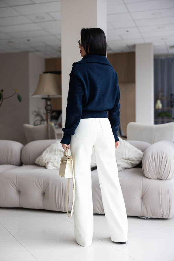 Éliane Half-Zip Cropped Sweater – Blue
