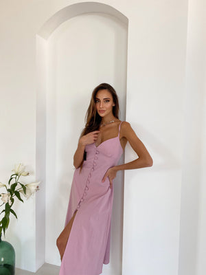 Nolwenn Buttoned Satin Slip Dress – Pink