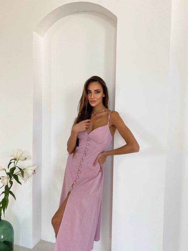 Nolwenn Buttoned Satin Slip Dress – Pink