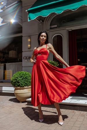 Rosine Satin Bustier Midi Dress