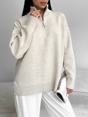 Maren Half-Zip Tunic Sweater – Sand
