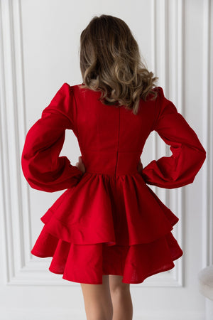 Fantine Bishop-Sleeve Ruffle Dress