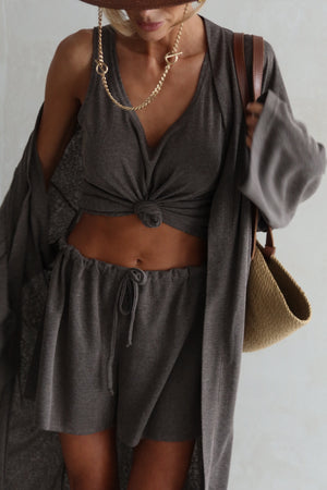 Albertine Knit Three-Piece Lounge Set – Charcoal