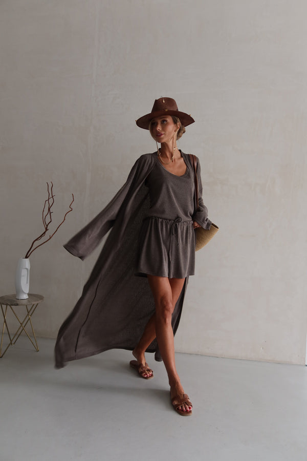 Albertine Knit Three-Piece Lounge Set – Charcoal
