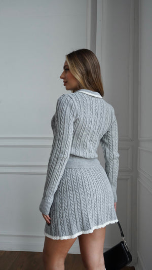 Coco Contrast-Trim Knit Set – Light Grey